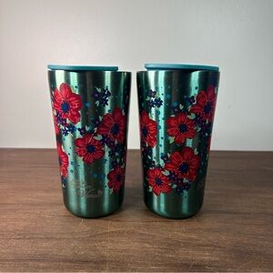 Pioneer Woman Stainless Steel Floral Green Coffee Tumbler Set 20 oz
